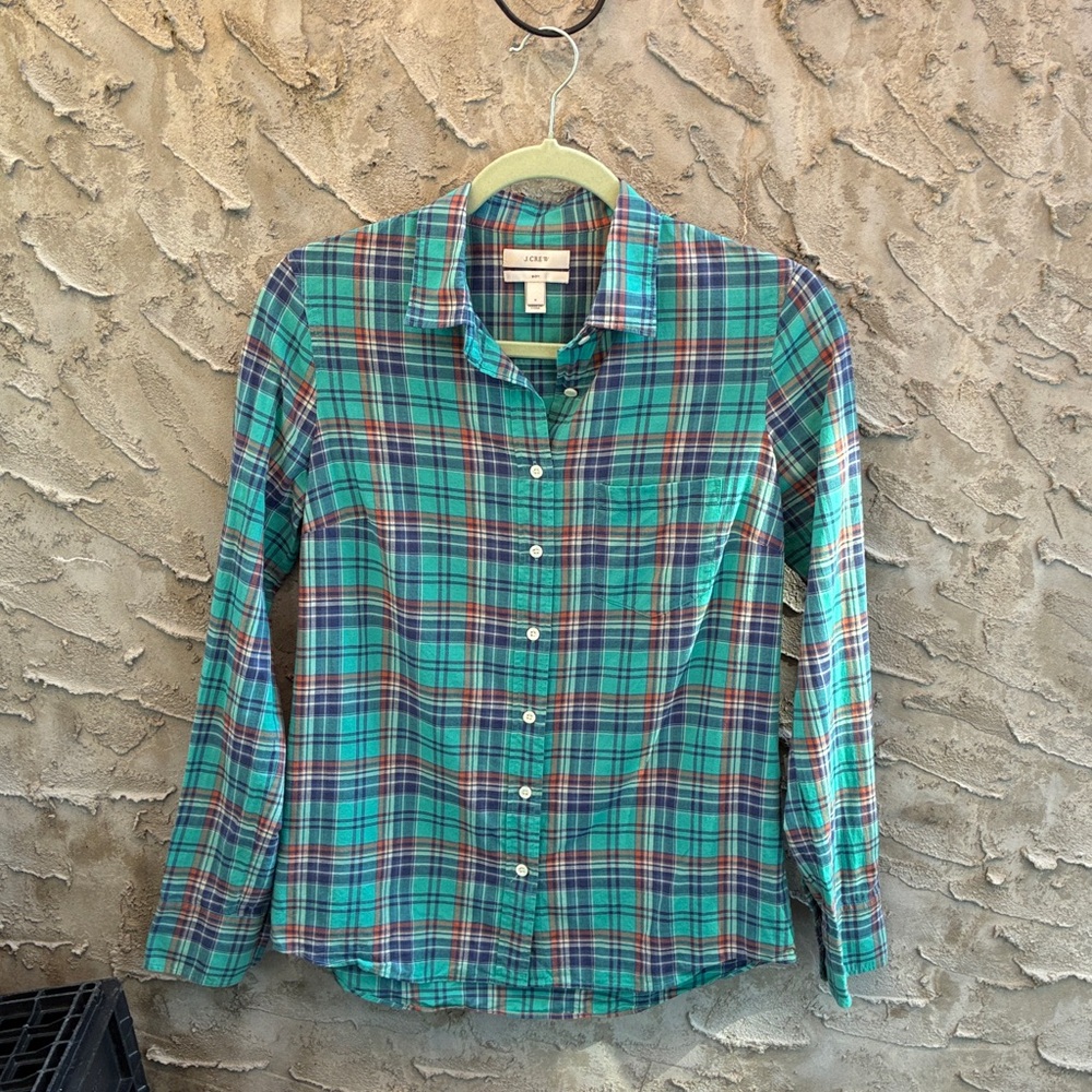 J. Crew Boys  Green Plaid Button Down Shirt Sz 8 Worn 1x